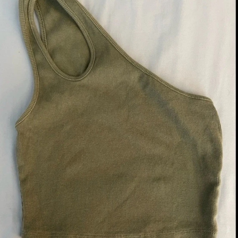 Zara Green Asymmetrical One Shoulder Cut Out Crop Tank Top M EUC